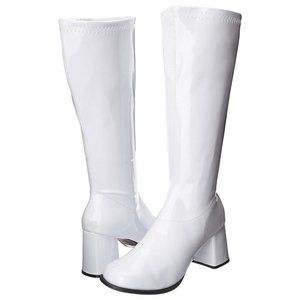 New! Ellie Shoes Women's SIZE 14 Shiny White Go-Go Knee High Boots 1960's Mod
